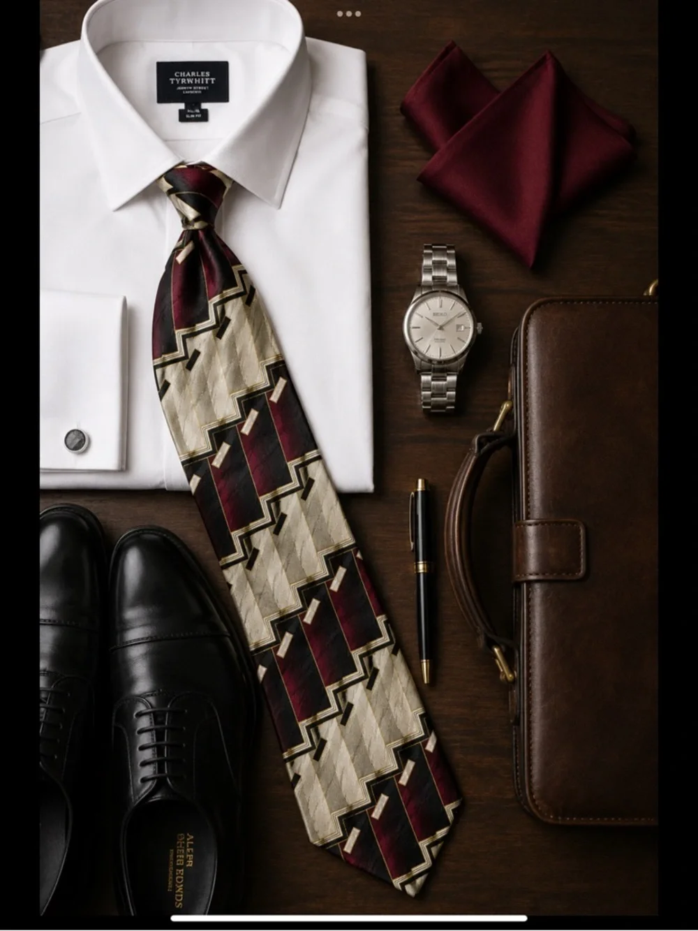 Art Deco Executive Silk Tie • Burgundy Geometric Silk Necktie • Wide 4”Power Tie